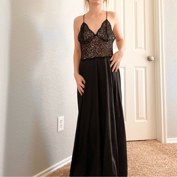 Vintage Dresses & Skirts - Vintage Black Lace Slip Maxi Dress